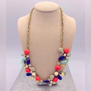 J Crew Designer Gold Tone Rhinestone Floral Design Statement Necklace
